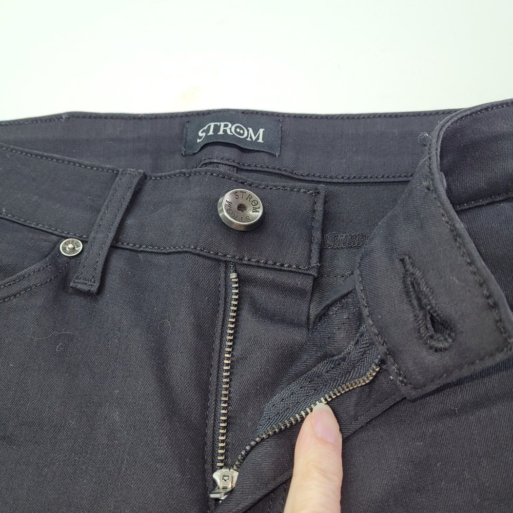 Strom Tio Black Skinny Jeans Womens Size 26 Made in USA Extra Long‎ Cuff Detail - Picture 6 of 13
